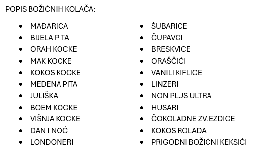 POPIS BOŽIĆNIH KOLAČA